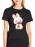 Cute Bunny Lavender Black T-Shirt
