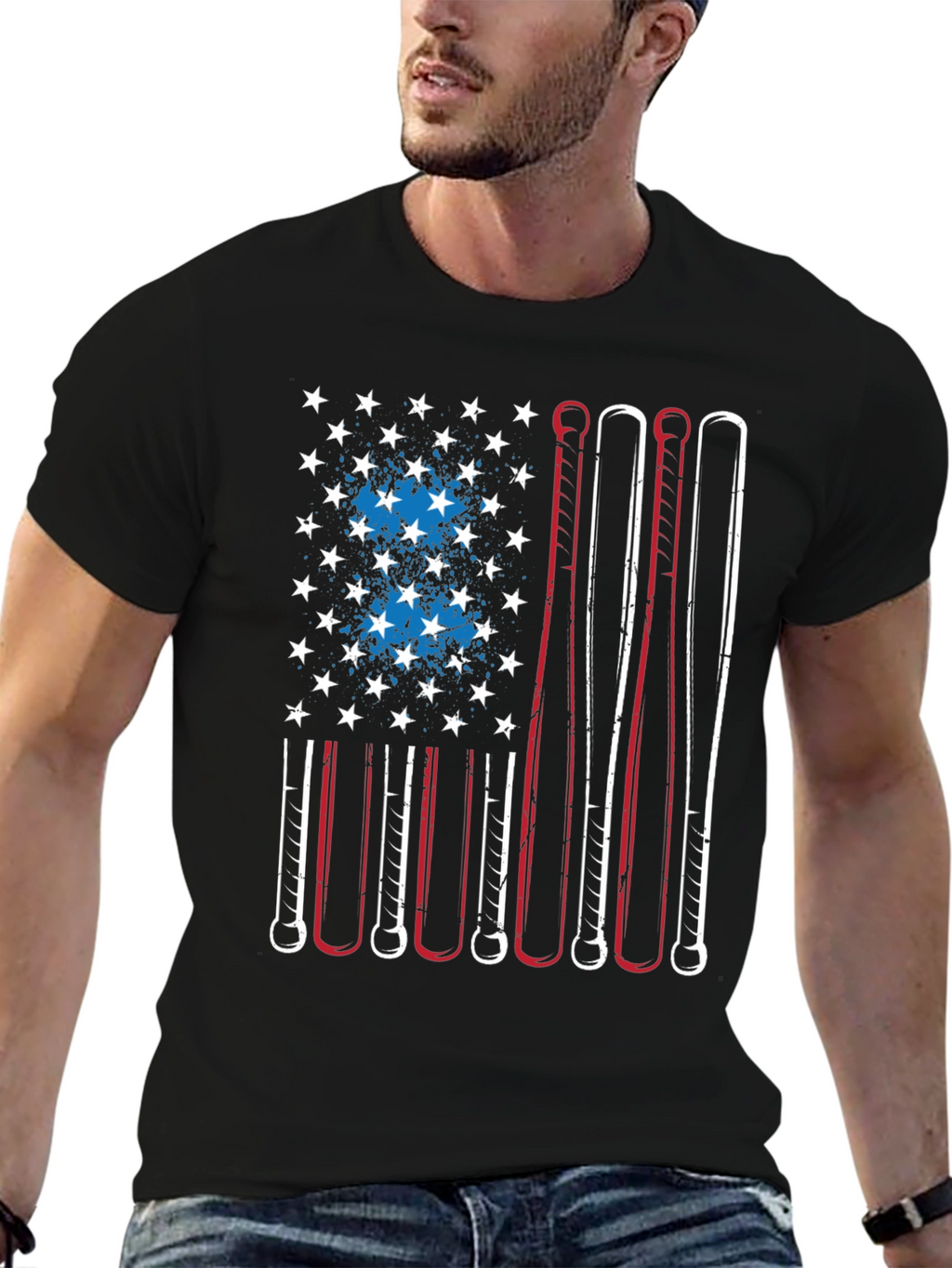 American Flag Baseball Bat T-Shirt