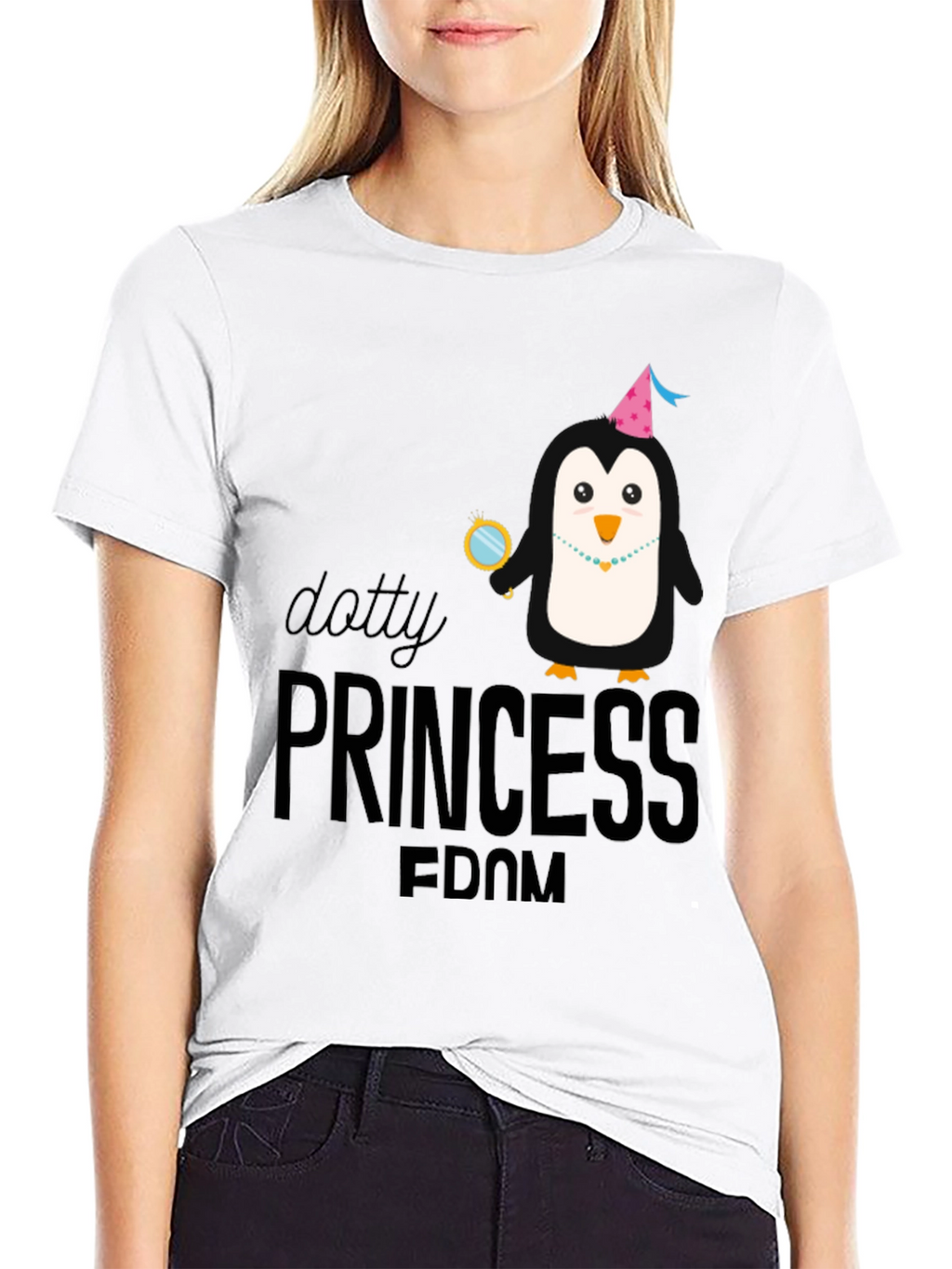 Dotty Princess Penguin Black T-Shirt