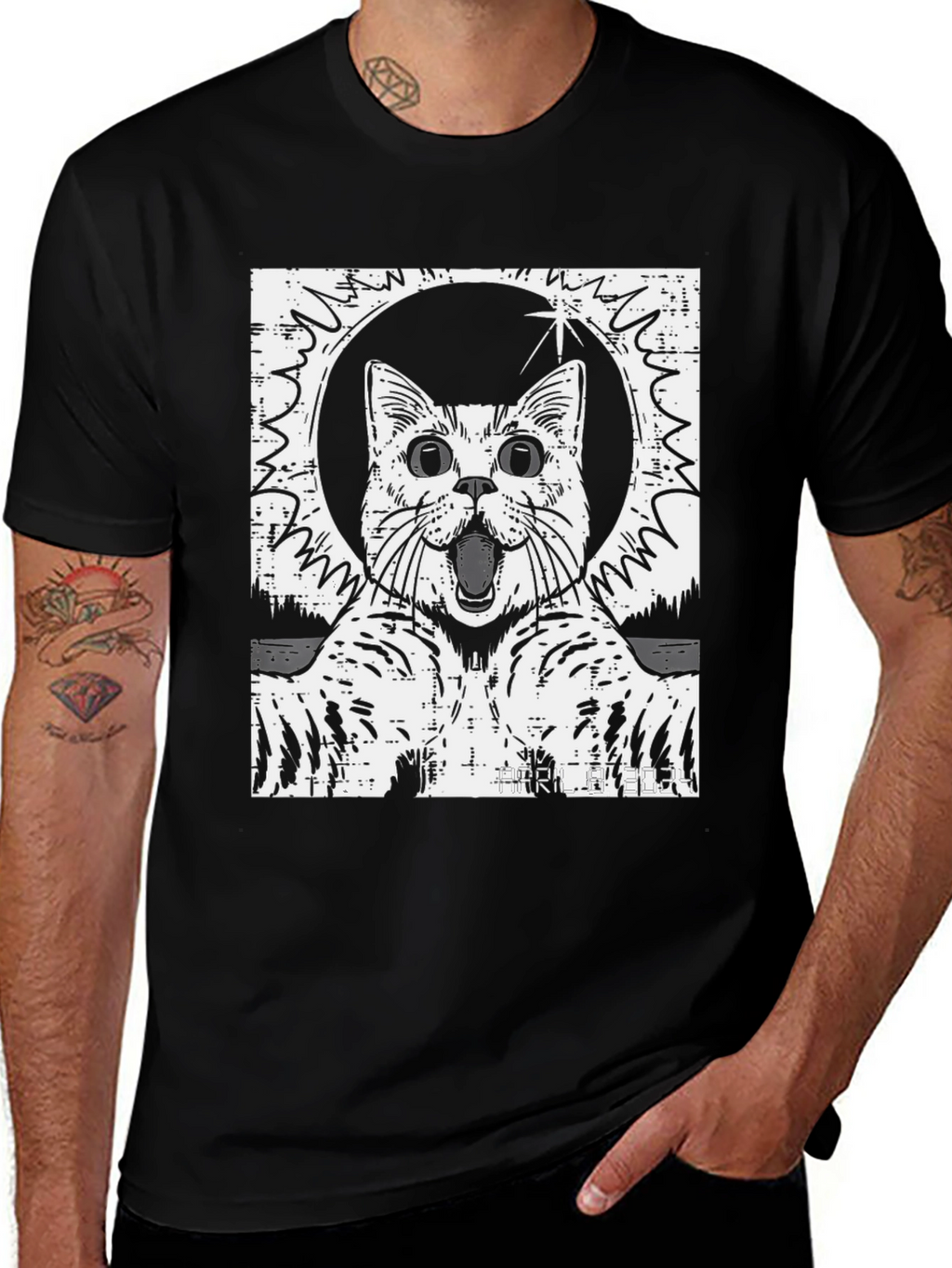 Cosmic Cat Graphic T-Shirt - Black