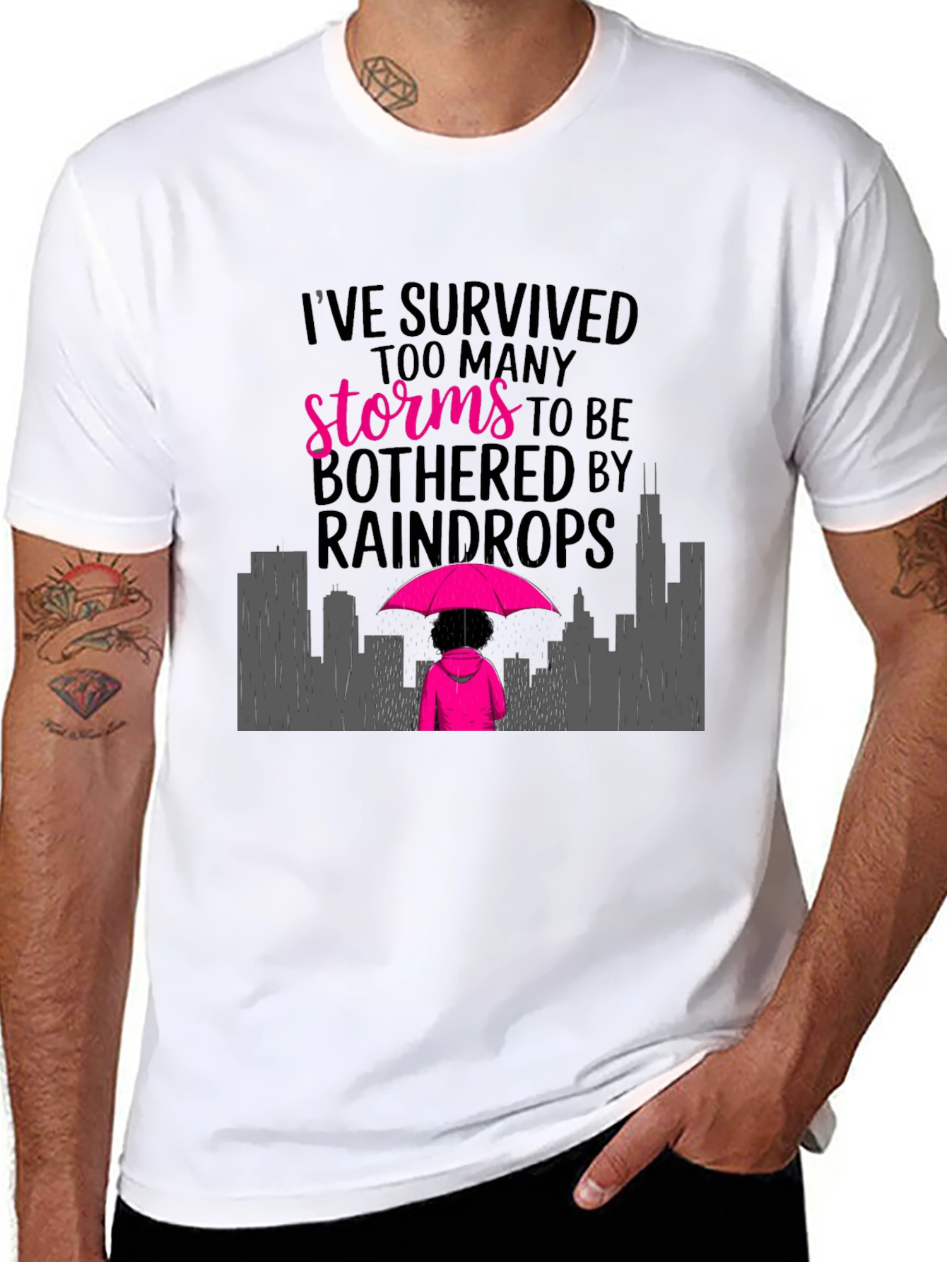 Survivor Graphic Tee: Storms & Raindrops Design