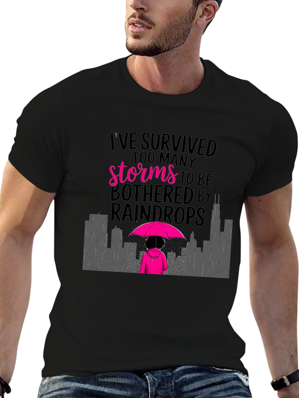 Survivor Graphic Tee: Storms & Raindrops Design