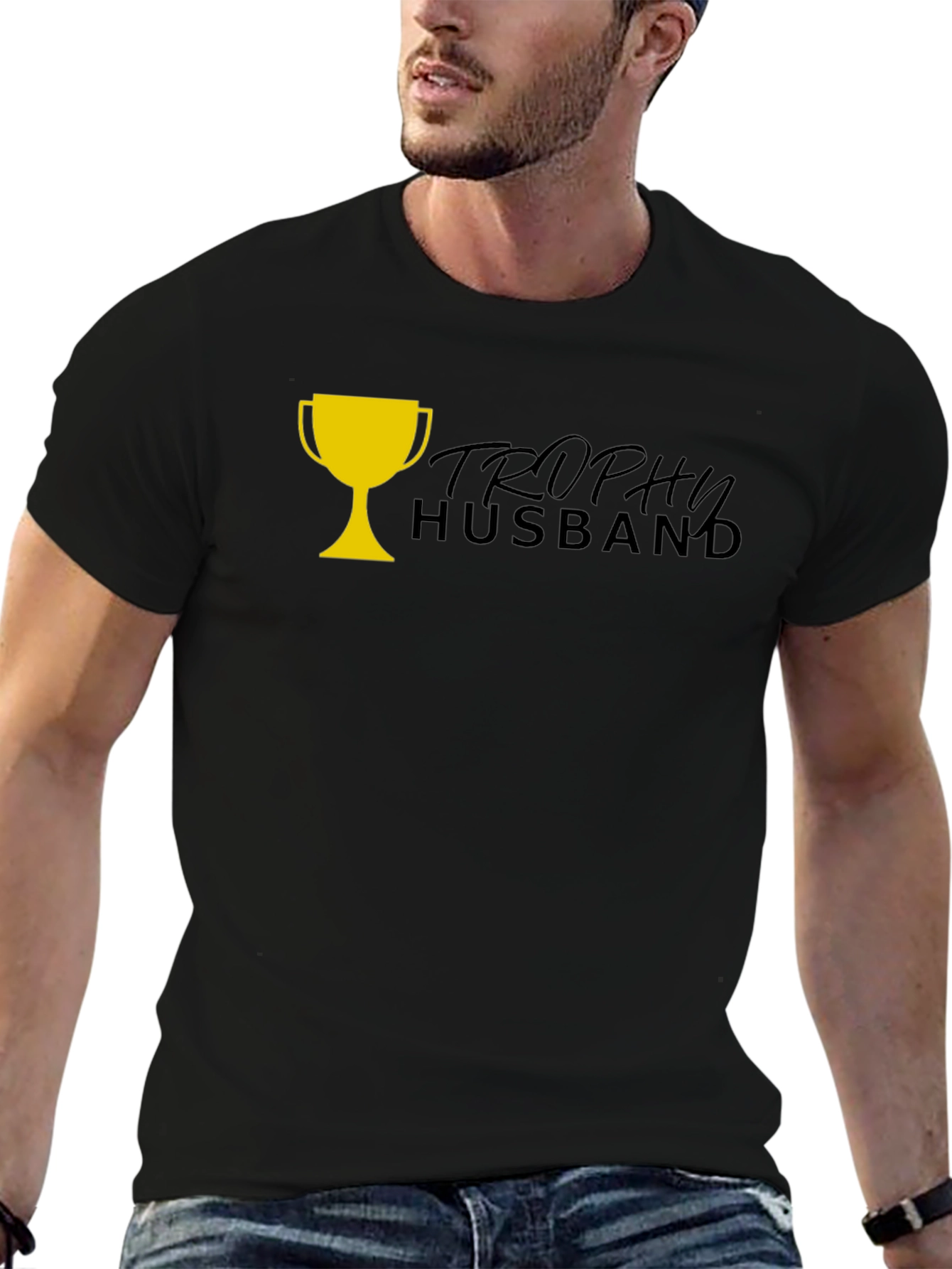 Trophy Husband Graphic Tee - Black Cotton Blend