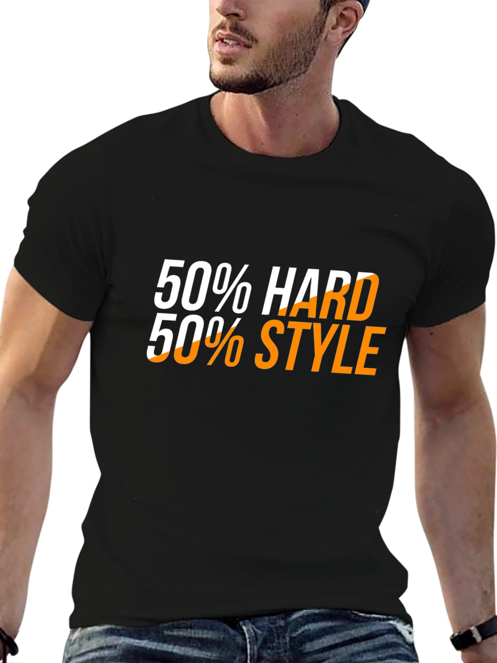 50% Hard 50% Style Black Graphic Tee