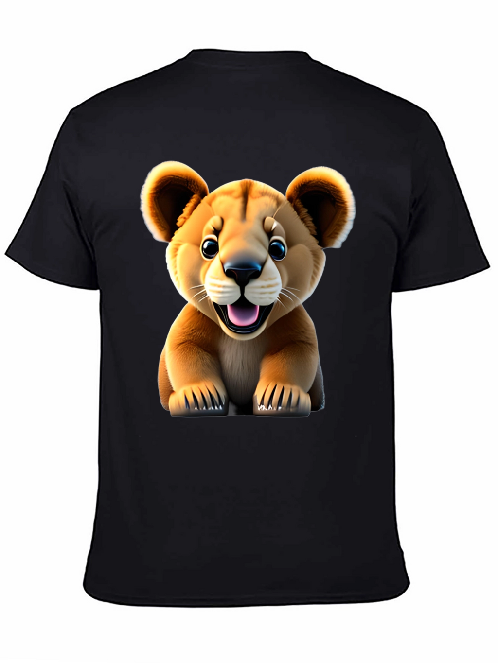 Cute Lion Cub Graphic Tee - Black Unisex Shirt