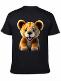 Cute Lion Cub Graphic Tee - Black Unisex Shirt