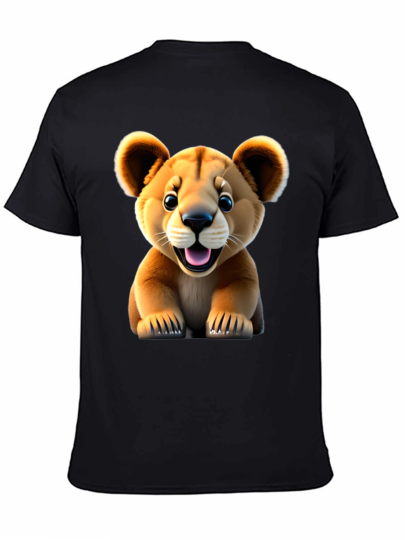 Cute Lion Cub Graphic Tee - Black Unisex Shirt