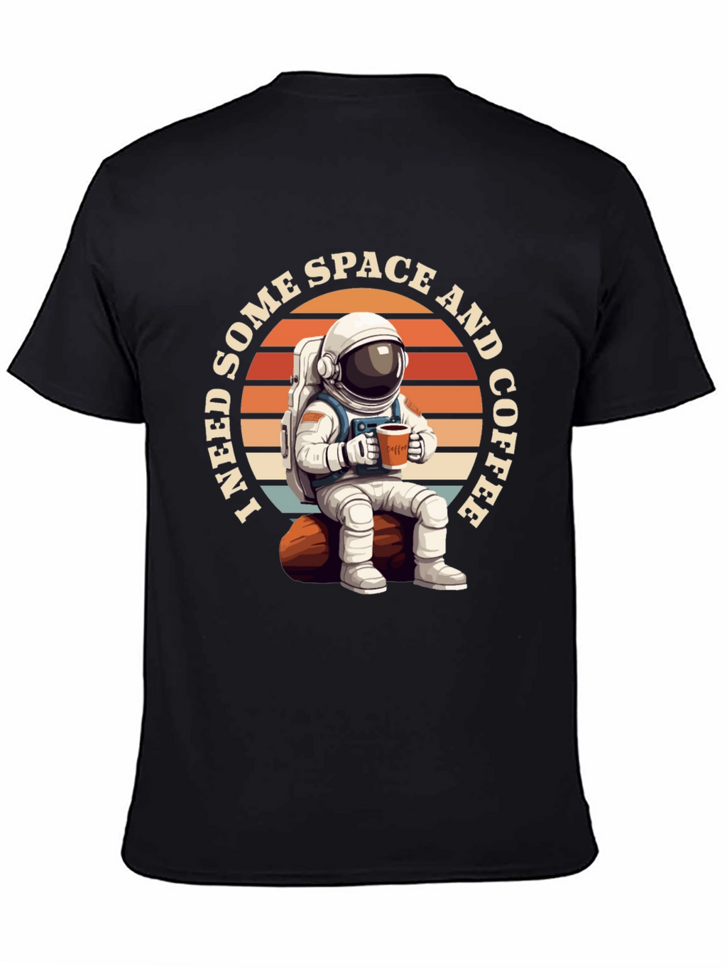 Space & Coffee Graphic T-Shirt - Relaxed Astronaut Design