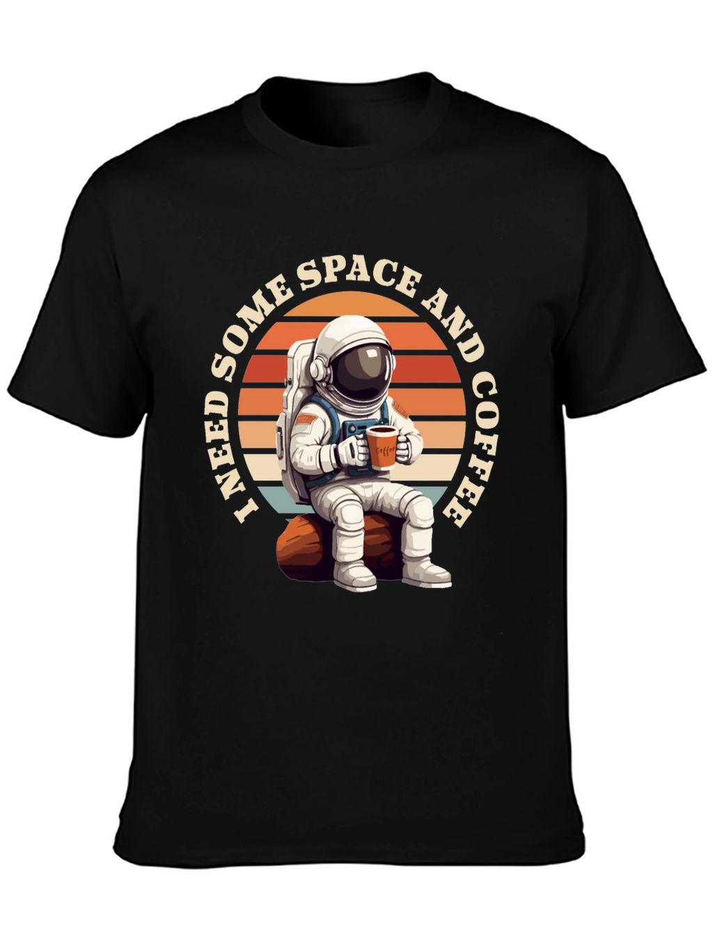 Space & Coffee Graphic T-Shirt - Relaxed Astronaut Design