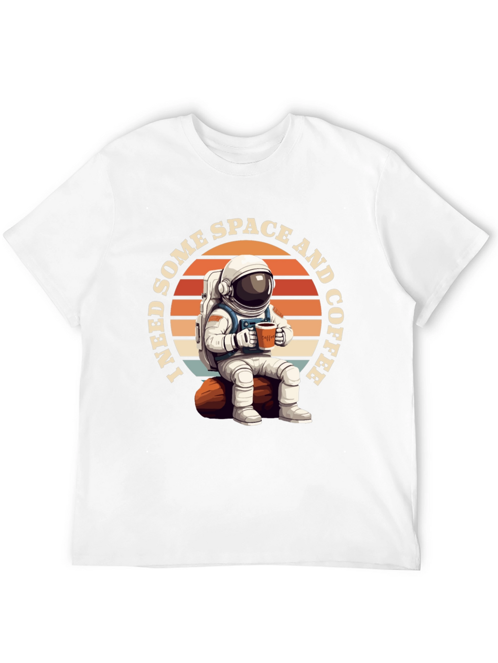 Space & Coffee Graphic T-Shirt - Relaxed Astronaut Design