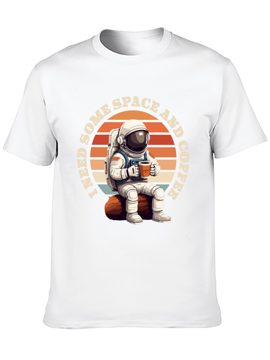 Space & Coffee Graphic T-Shirt - Relaxed Astronaut Design