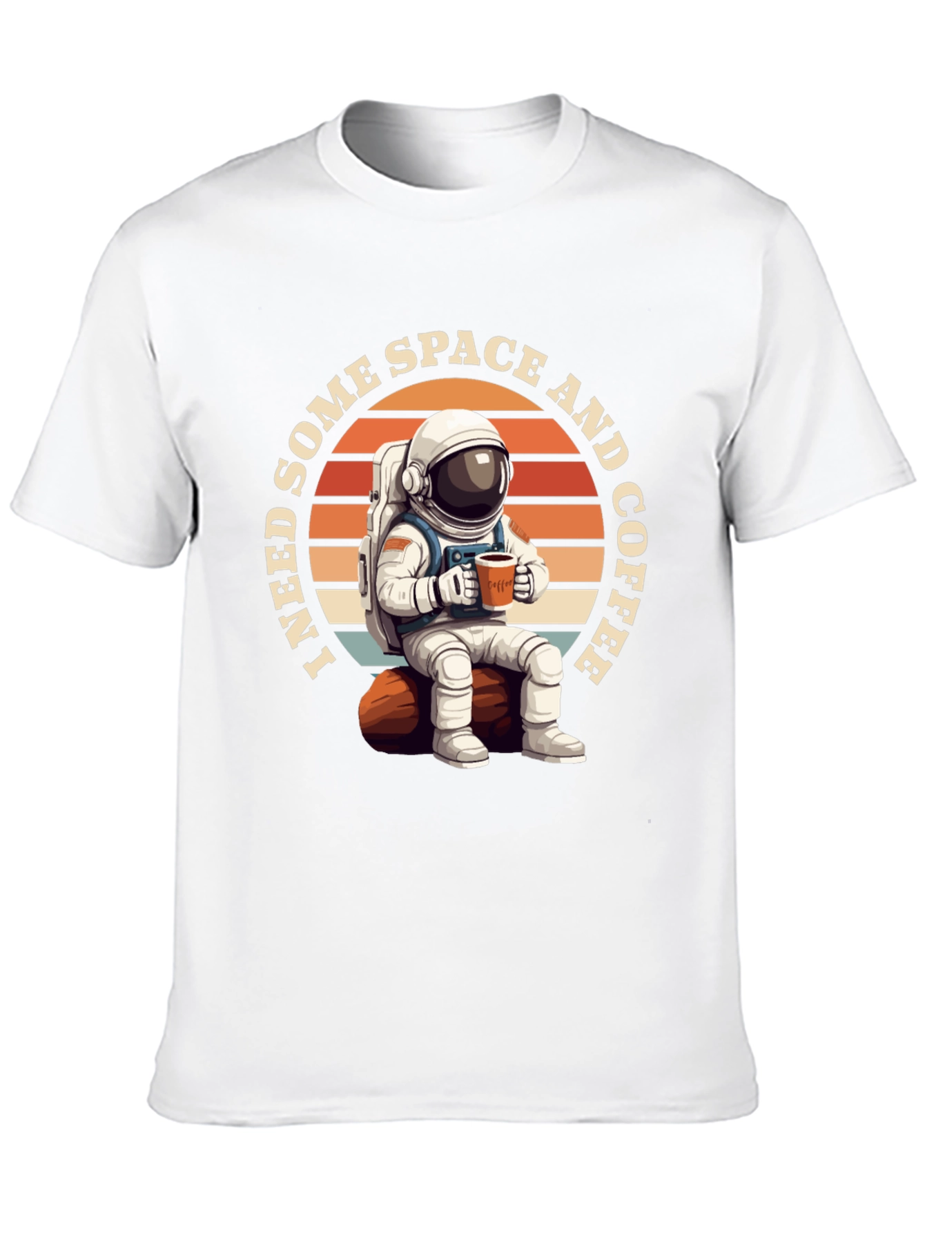 Space & Coffee Graphic T-Shirt - Relaxed Astronaut Design