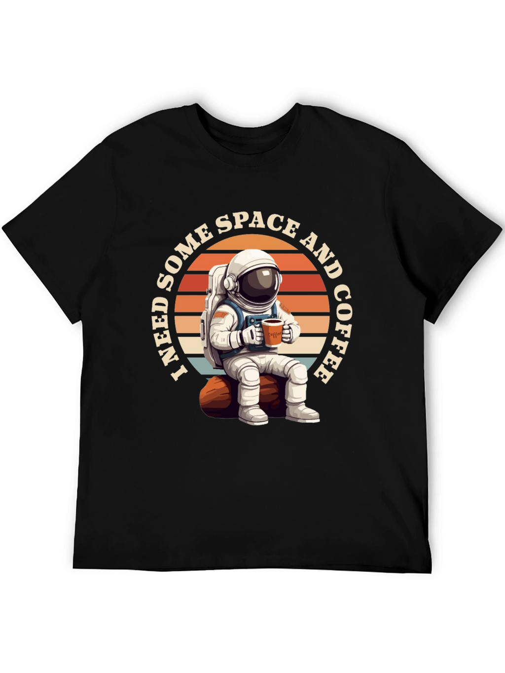 Space & Coffee Graphic T-Shirt - Relaxed Astronaut Design