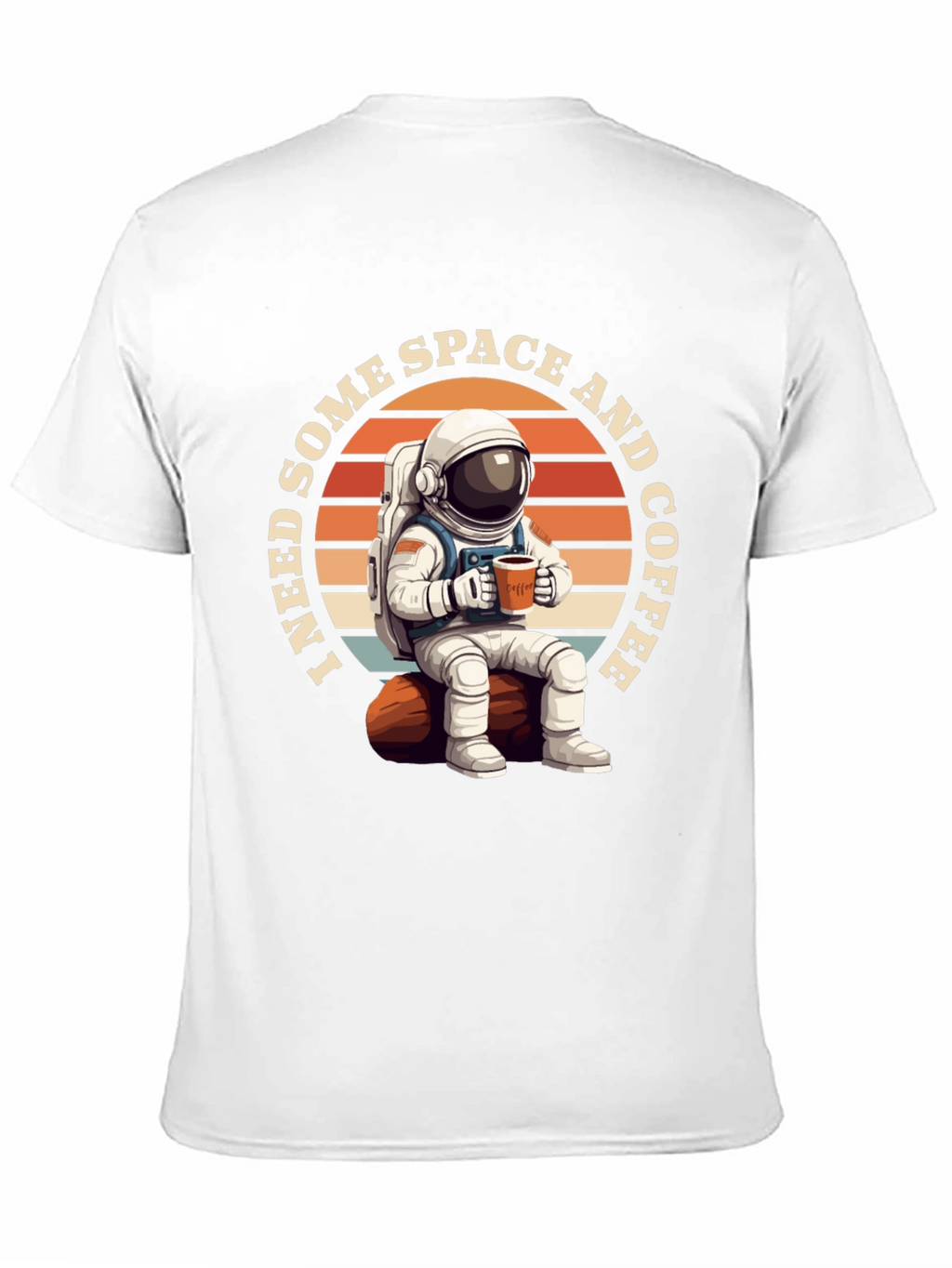 Space & Coffee Graphic T-Shirt - Relaxed Astronaut Design