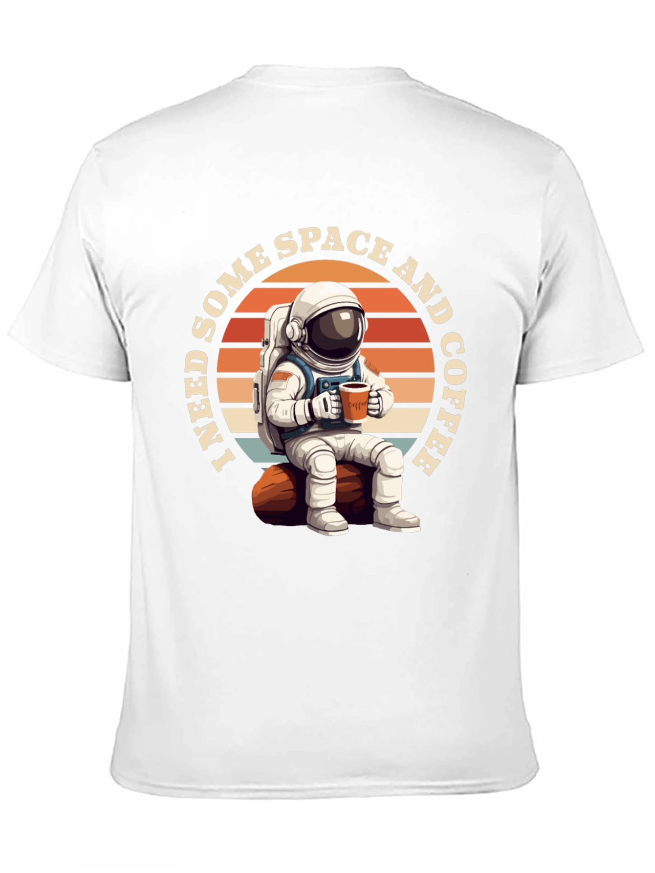 Space & Coffee Graphic T-Shirt - Relaxed Astronaut Design