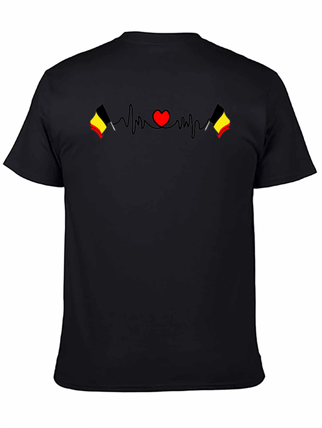 Belgium Flag Heartbeat Black T-Shirt