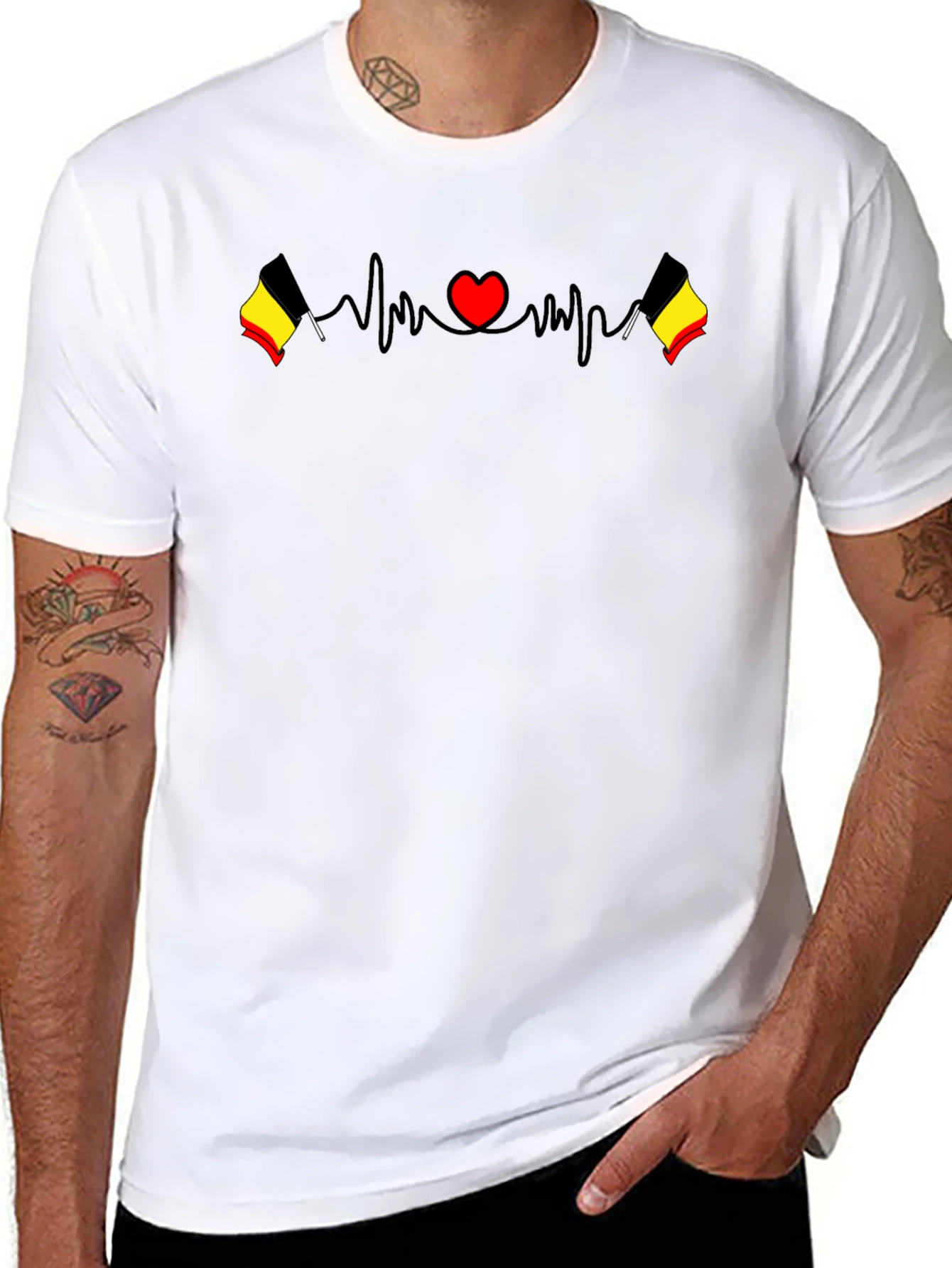 Belgium Flag Heartbeat Black T-Shirt