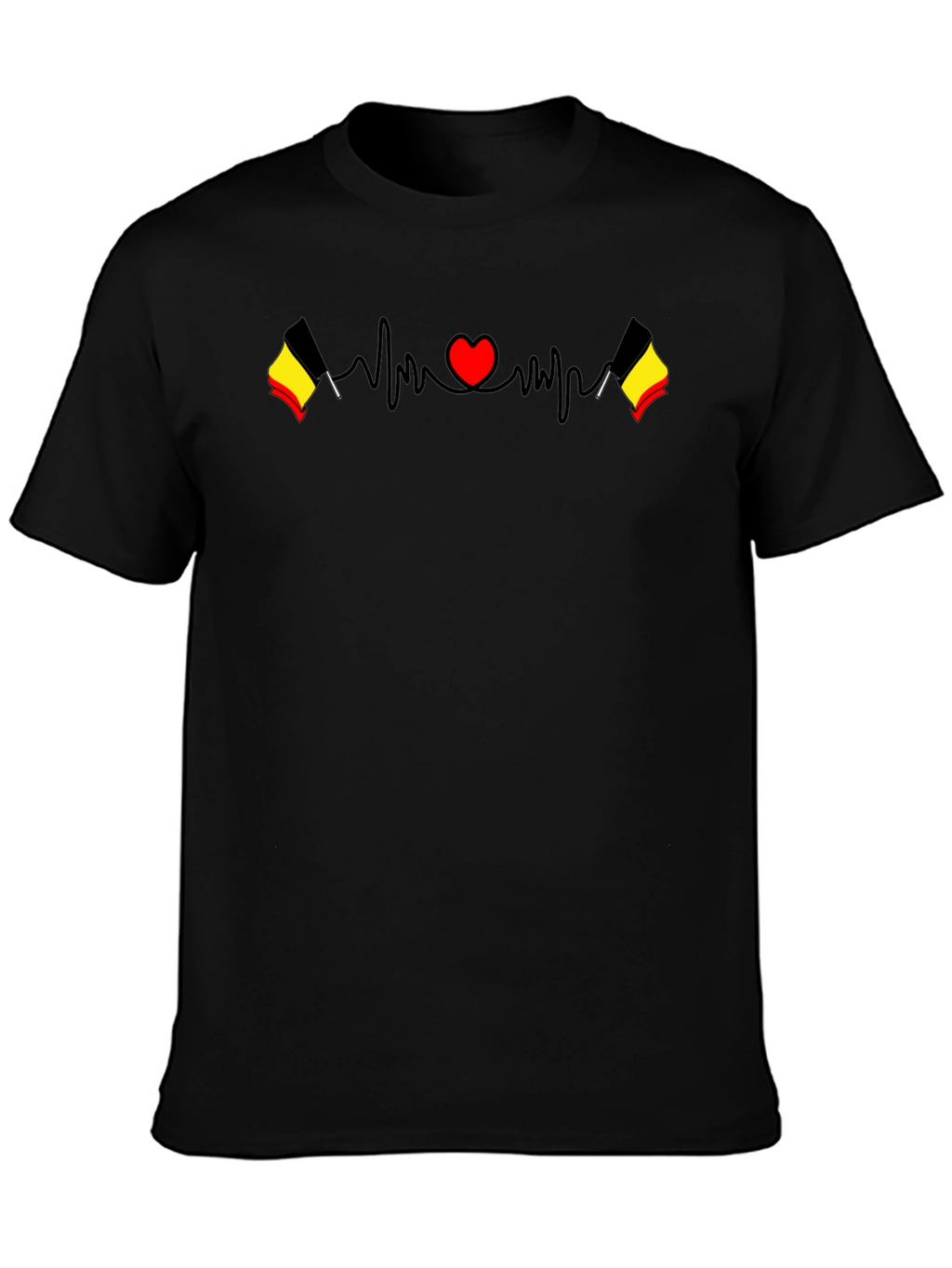 Belgium Flag Heartbeat Black T-Shirt