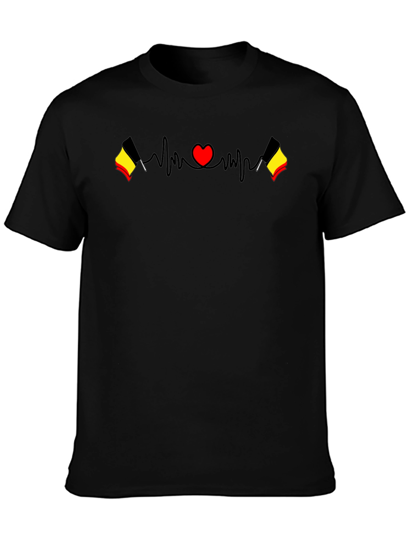 Belgium Flag Heartbeat Black T-Shirt