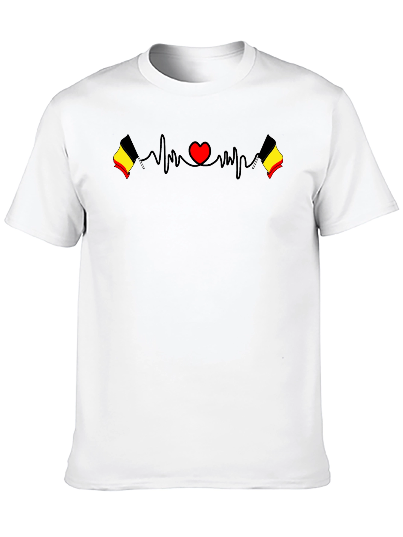 Belgium Flag Heartbeat Black T-Shirt