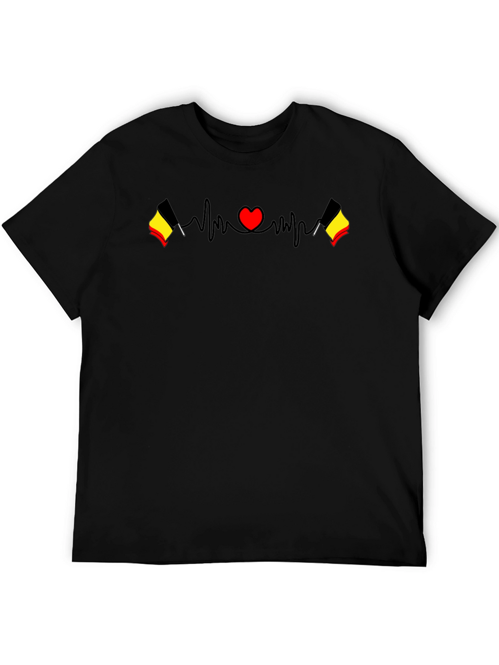 Belgium Flag Heartbeat Black T-Shirt