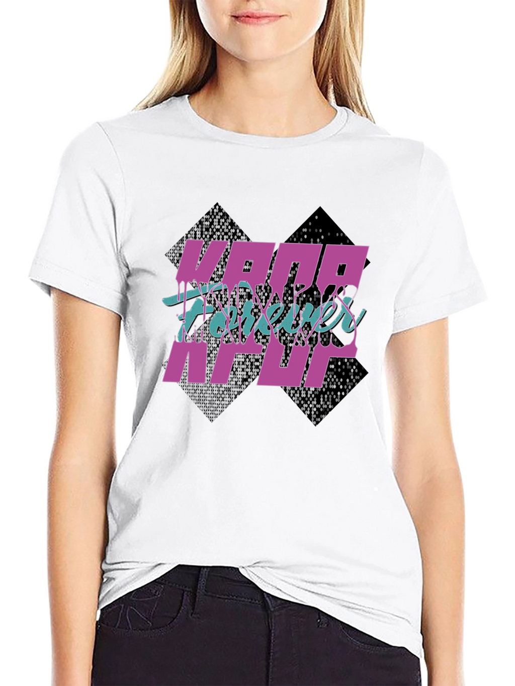 KPOP Forever Graphic Print Black T-Shirt