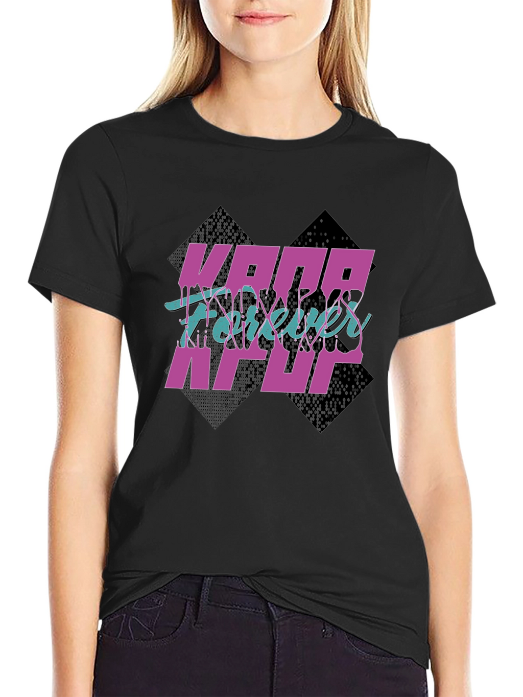 KPOP Forever Graphic Print Black T-Shirt