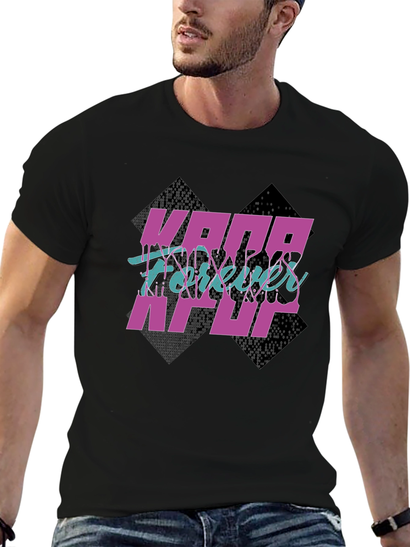 KPOP Forever Graphic Print Black T-Shirt