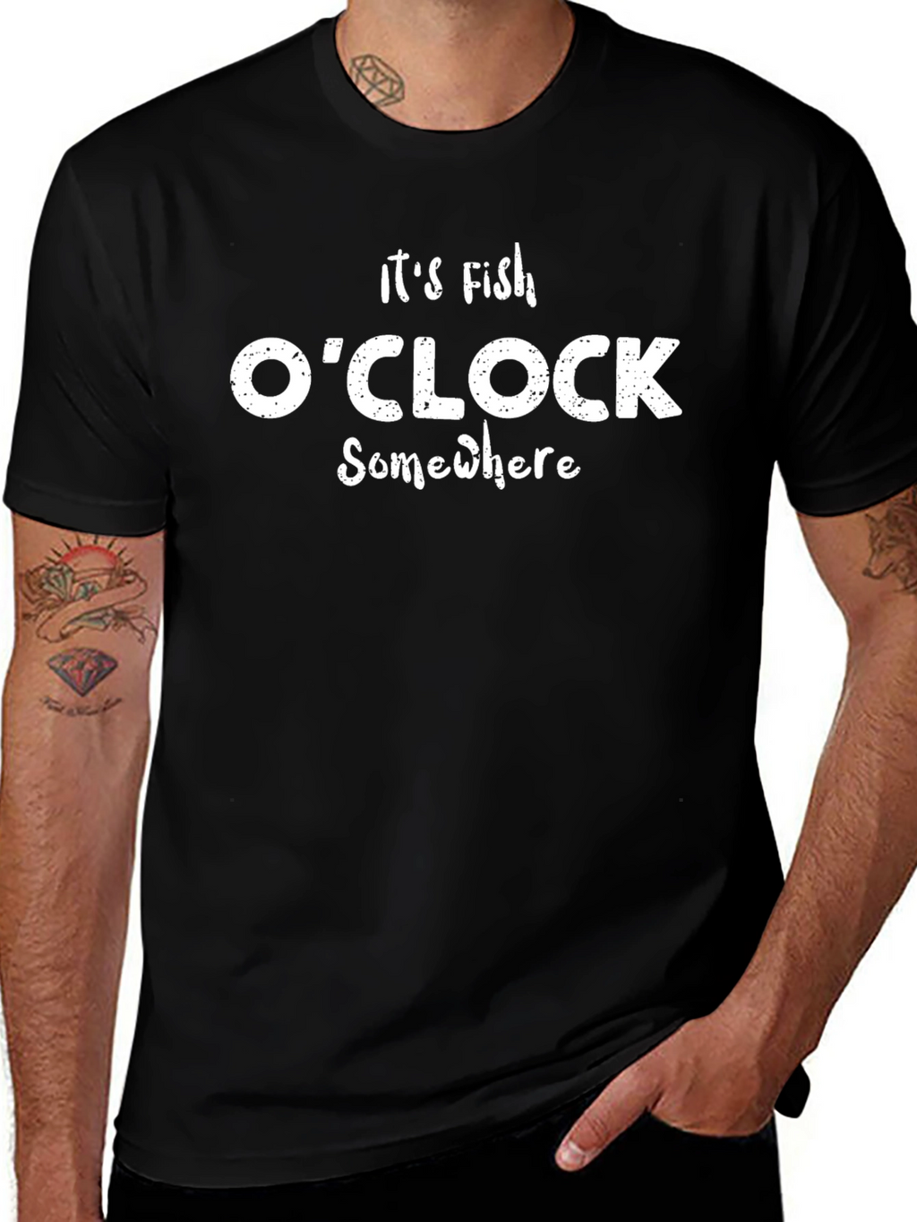 Its Fish OClock T-Shirt - Black Cotton Tee