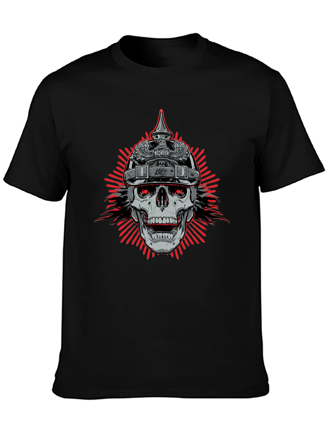 Skull with Helmet Graphic Black T-Shirt