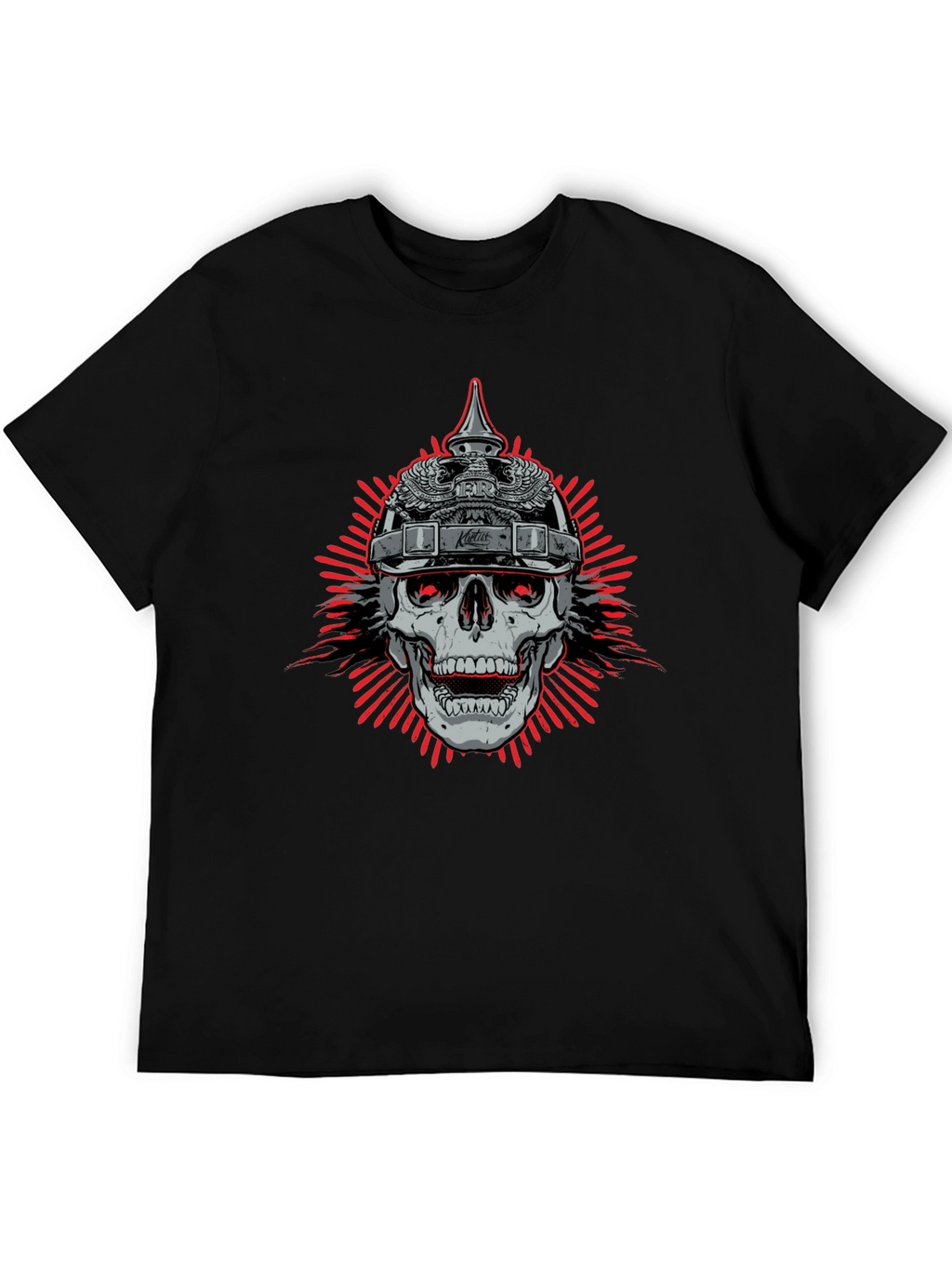 Skull with Helmet Graphic Black T-Shirt