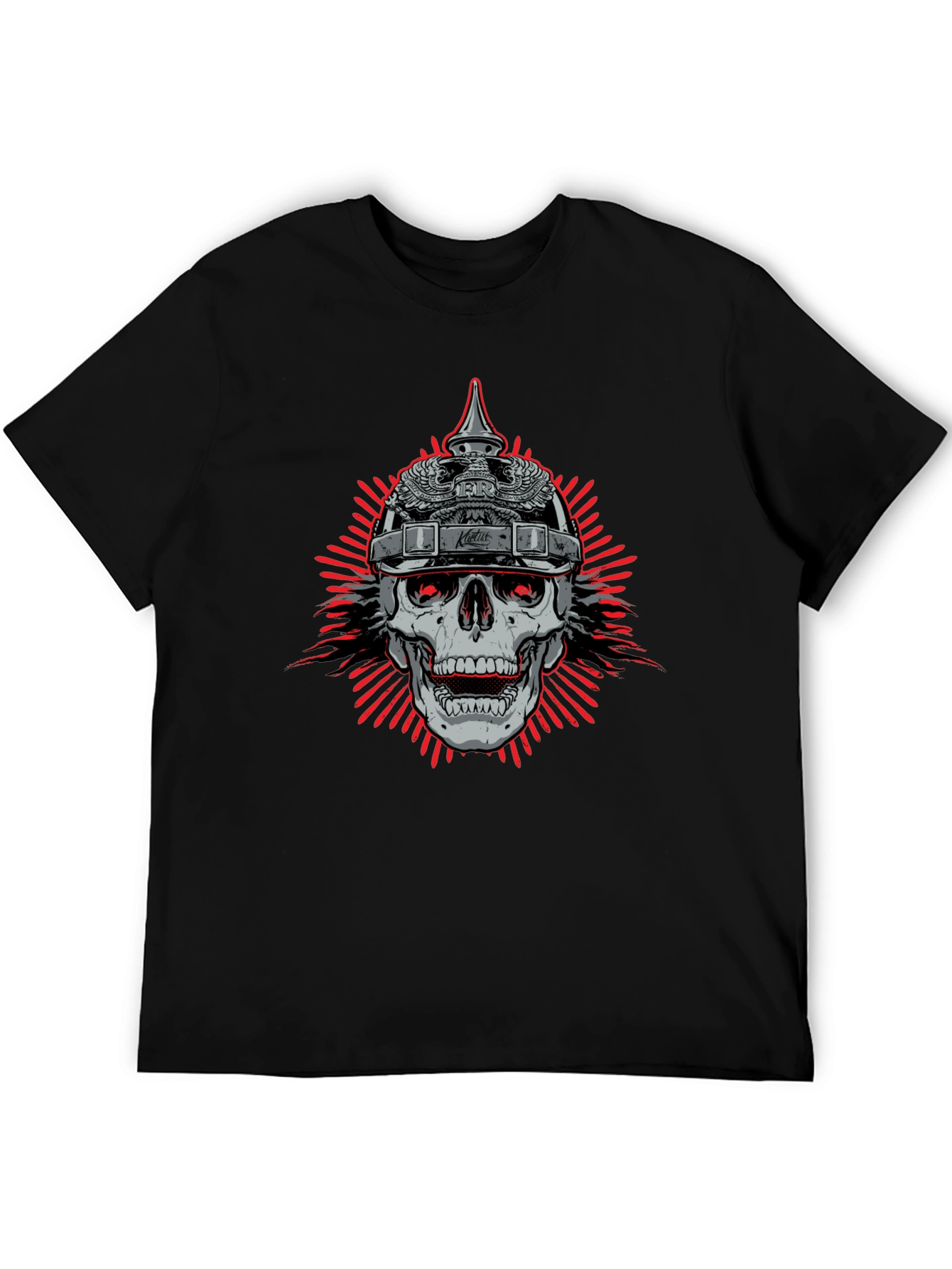Skull with Helmet Graphic Black T-Shirt