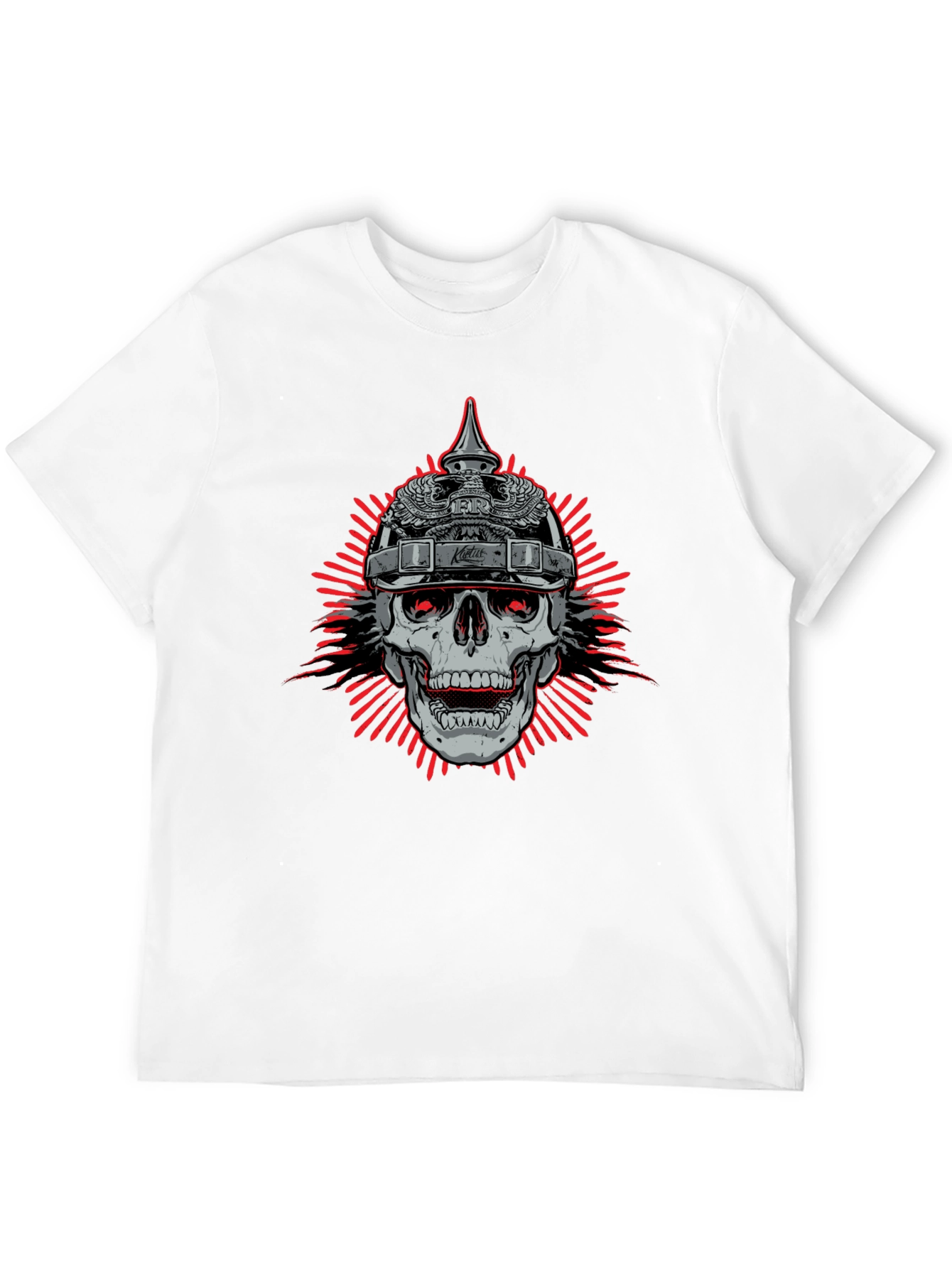 Skull with Helmet Graphic Black T-Shirt