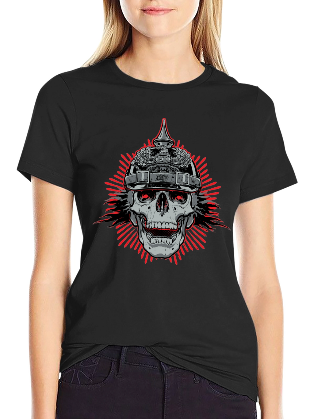 Skull with Helmet Graphic Black T-Shirt