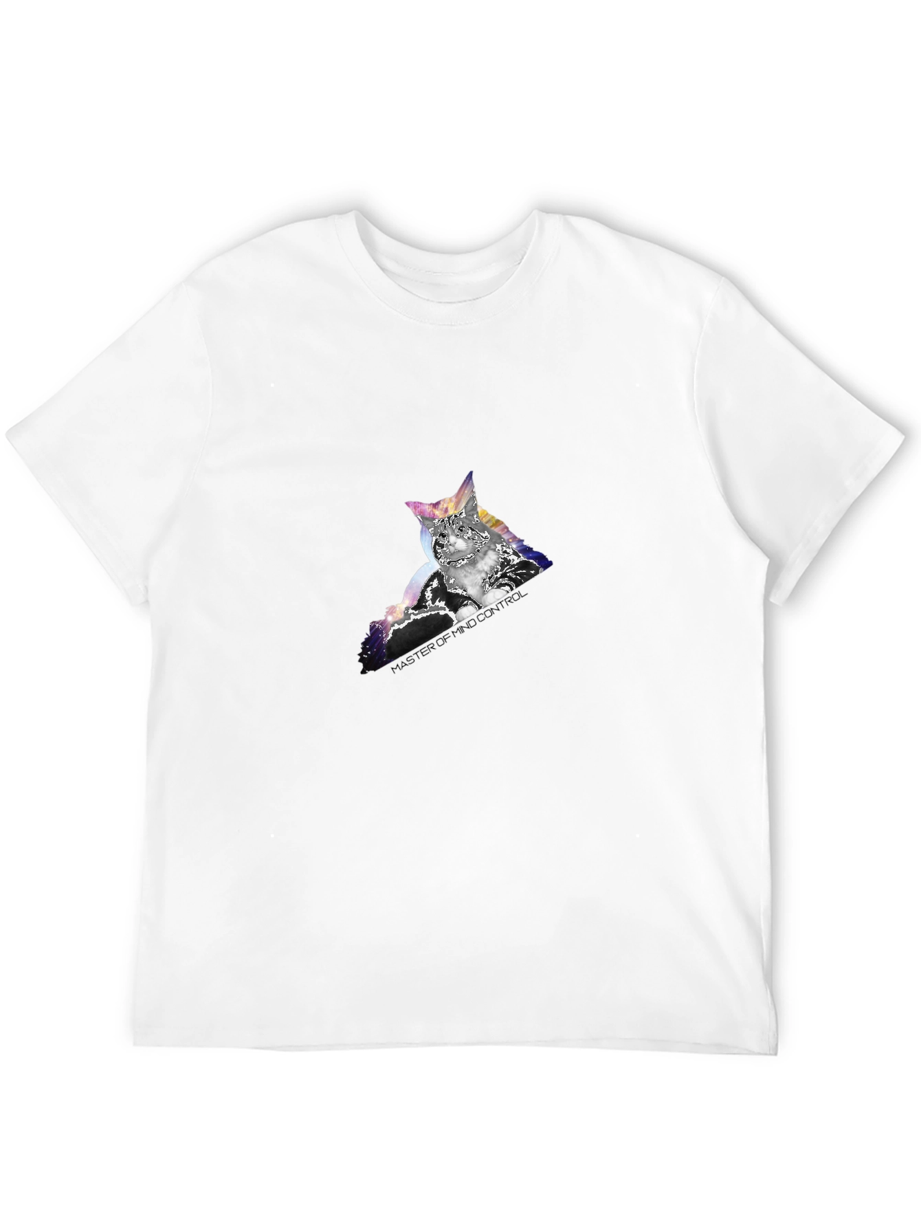 Mind Control Cat Graphic Tee - Black Cotton T-Shirt