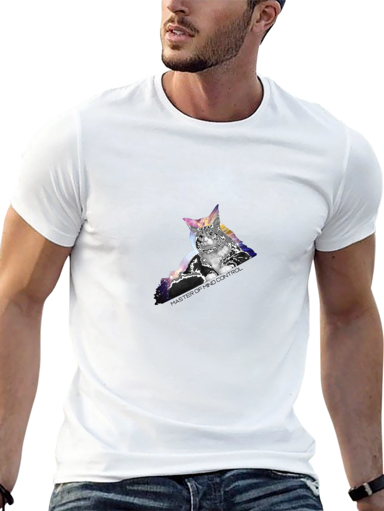 Mind Control Cat Graphic Tee - Black Cotton T-Shirt