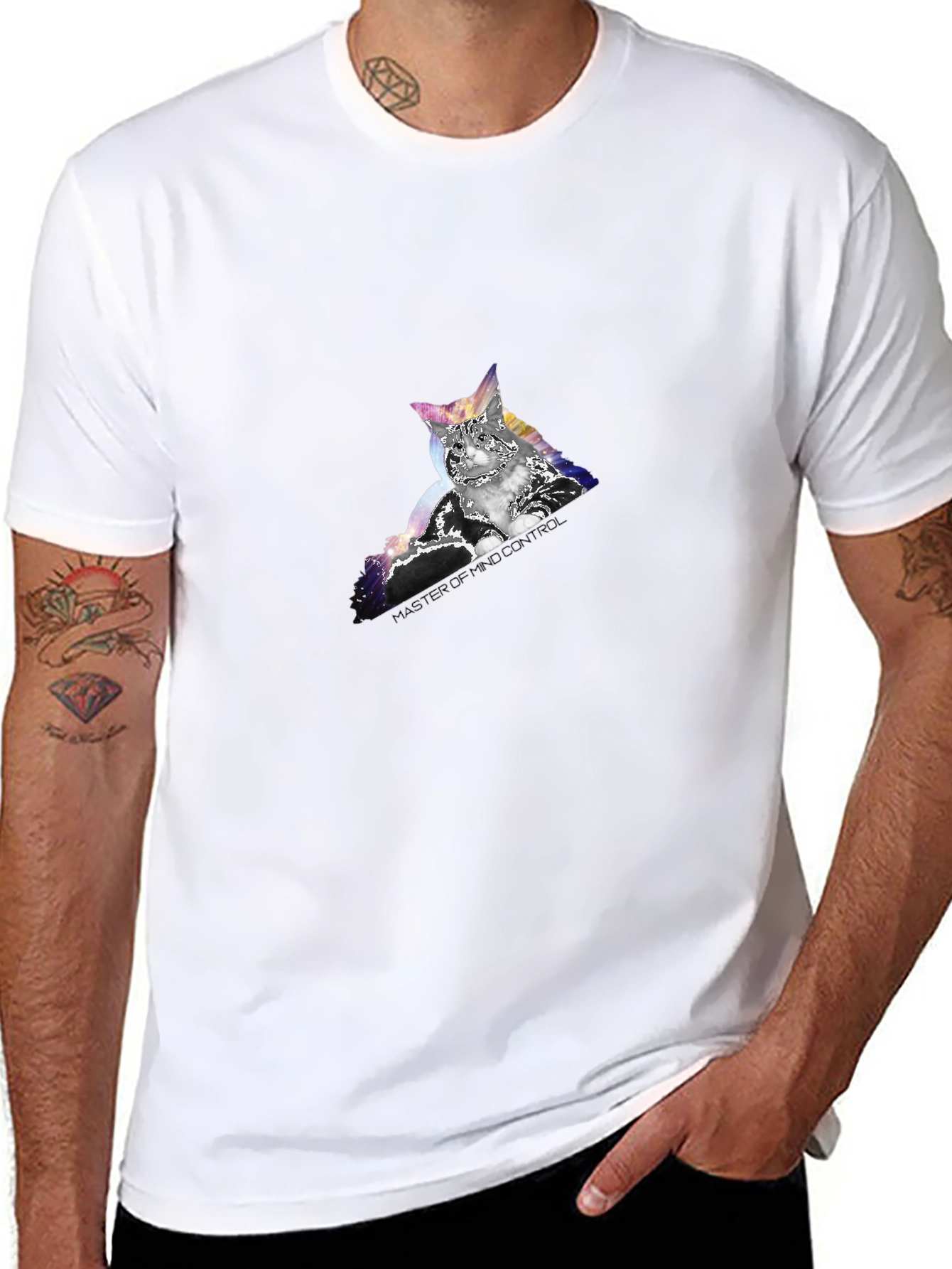 Mind Control Cat Graphic Tee - Black Cotton T-Shirt