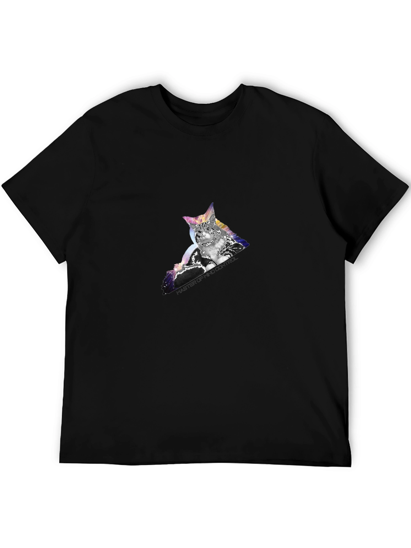 Mind Control Cat Graphic Tee - Black Cotton T-Shirt
