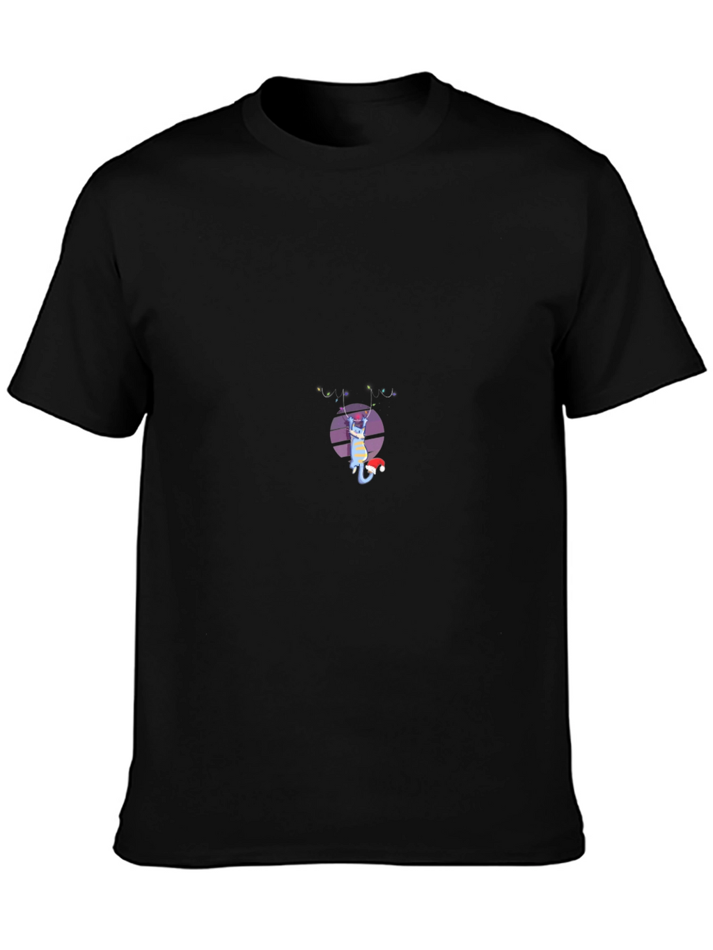 Festive Cat Graphic T-Shirt - Black Cotton Blend