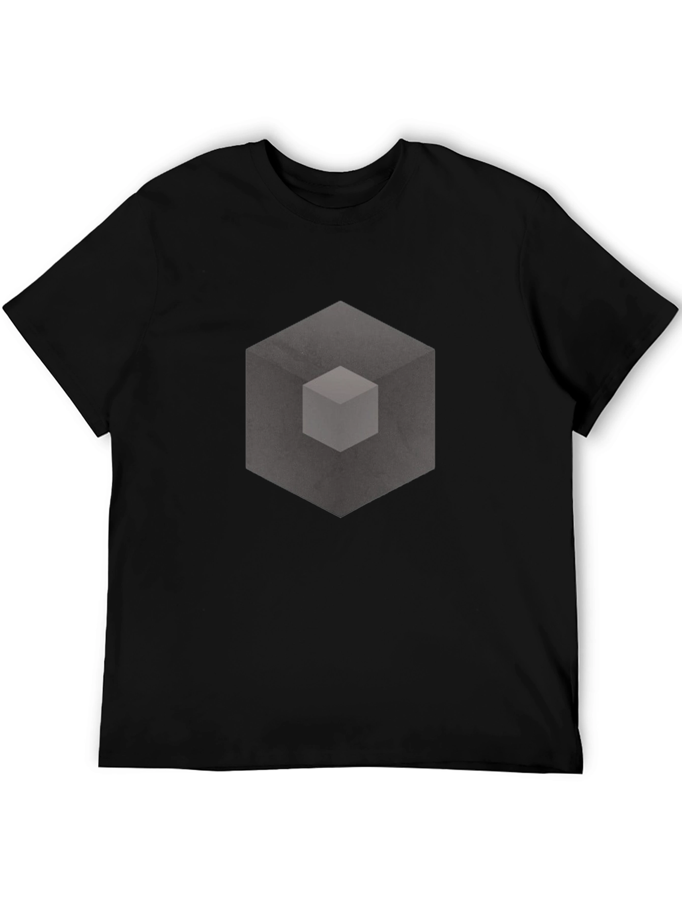 Abstract Cube Graphic Print Black T-Shirt