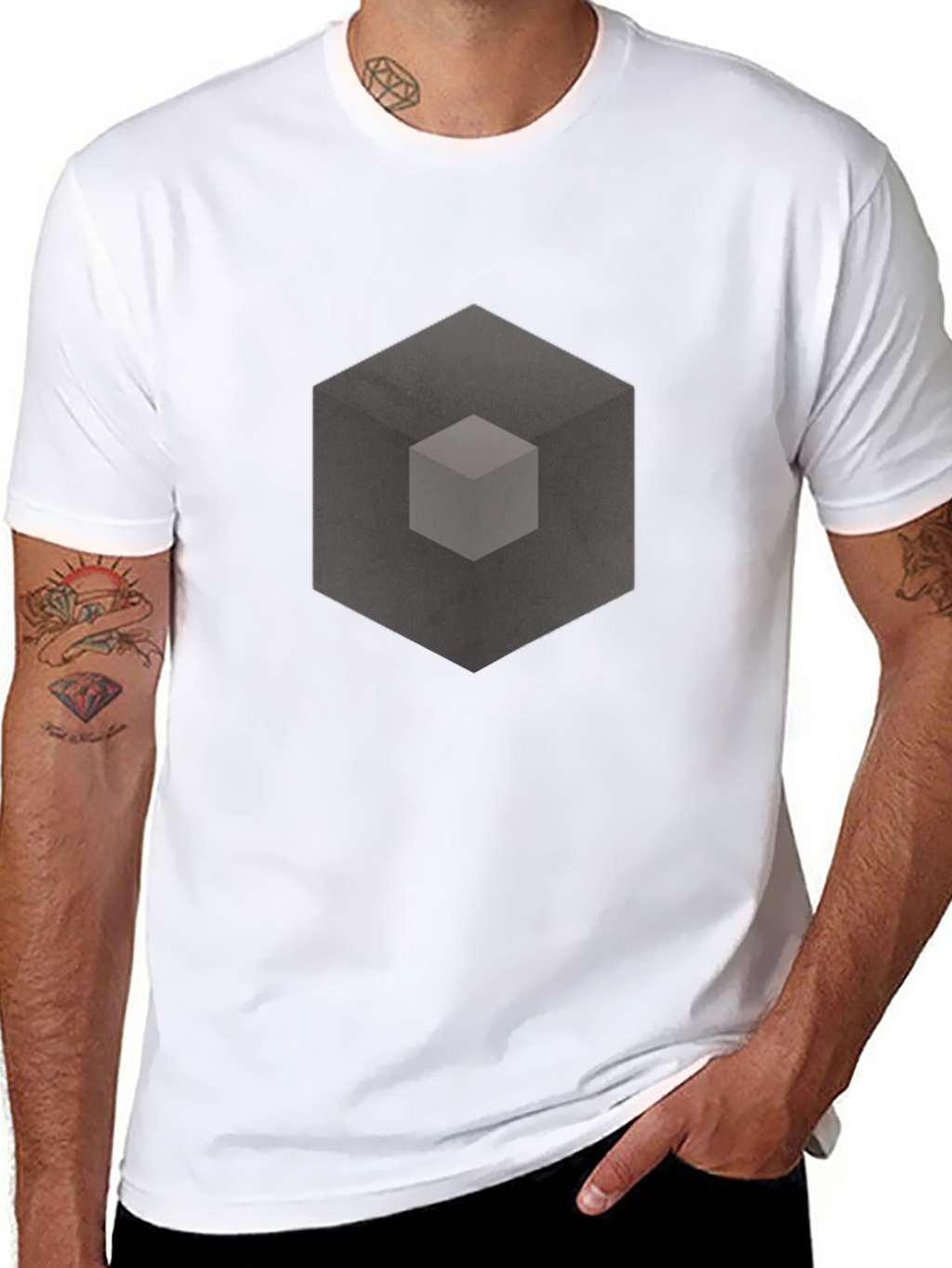 Abstract Cube Graphic Print Black T-Shirt
