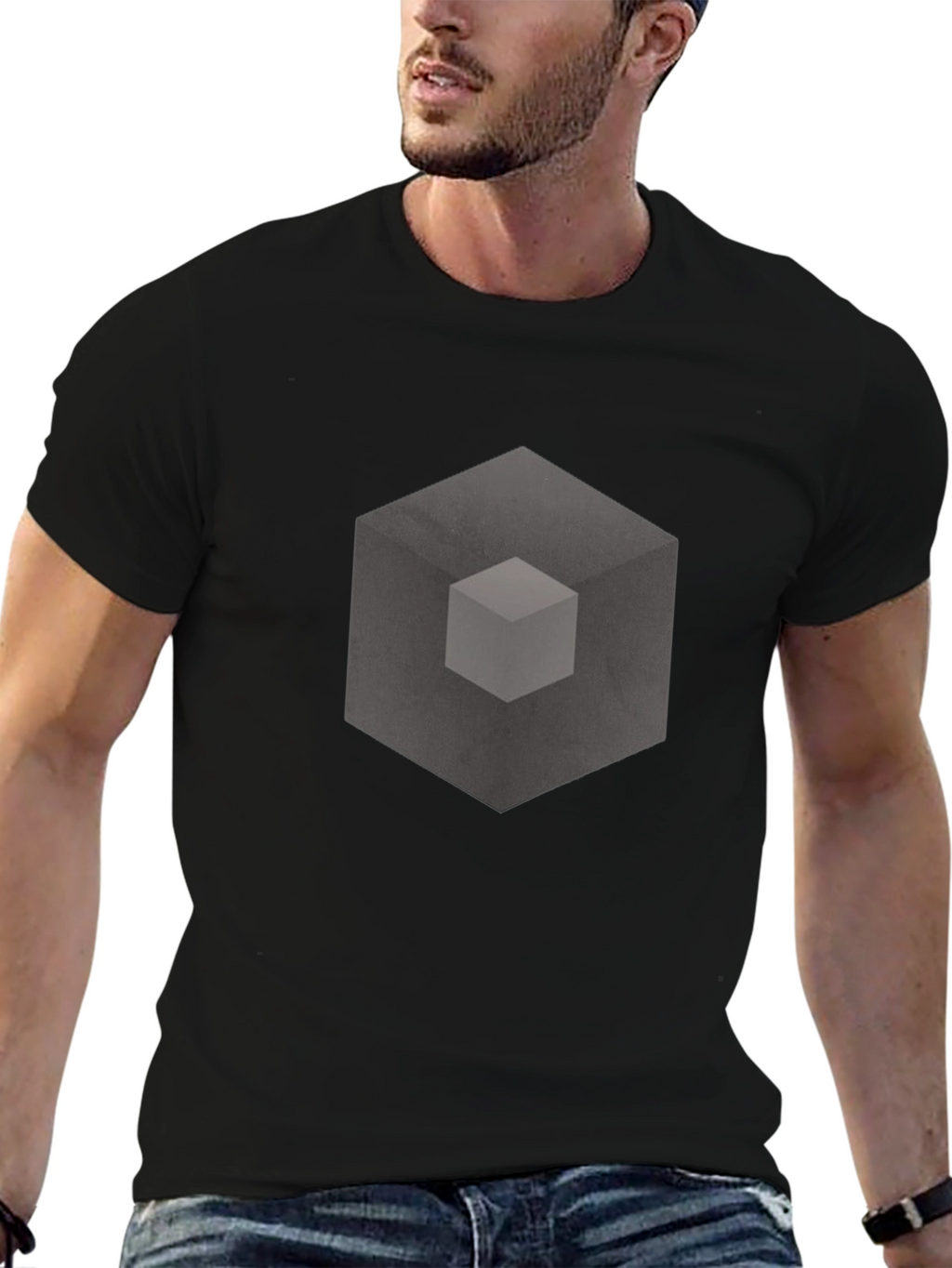 Abstract Cube Graphic Print Black T-Shirt