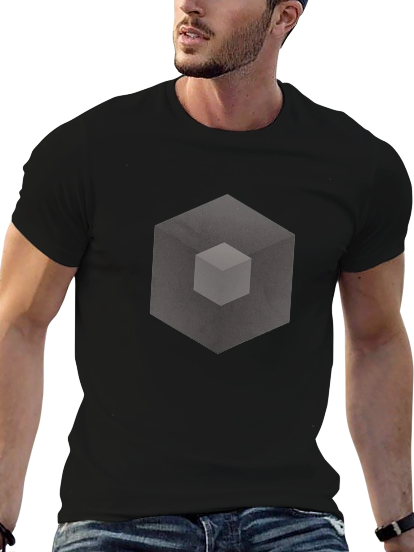 Abstract Cube Graphic Print Black T-Shirt