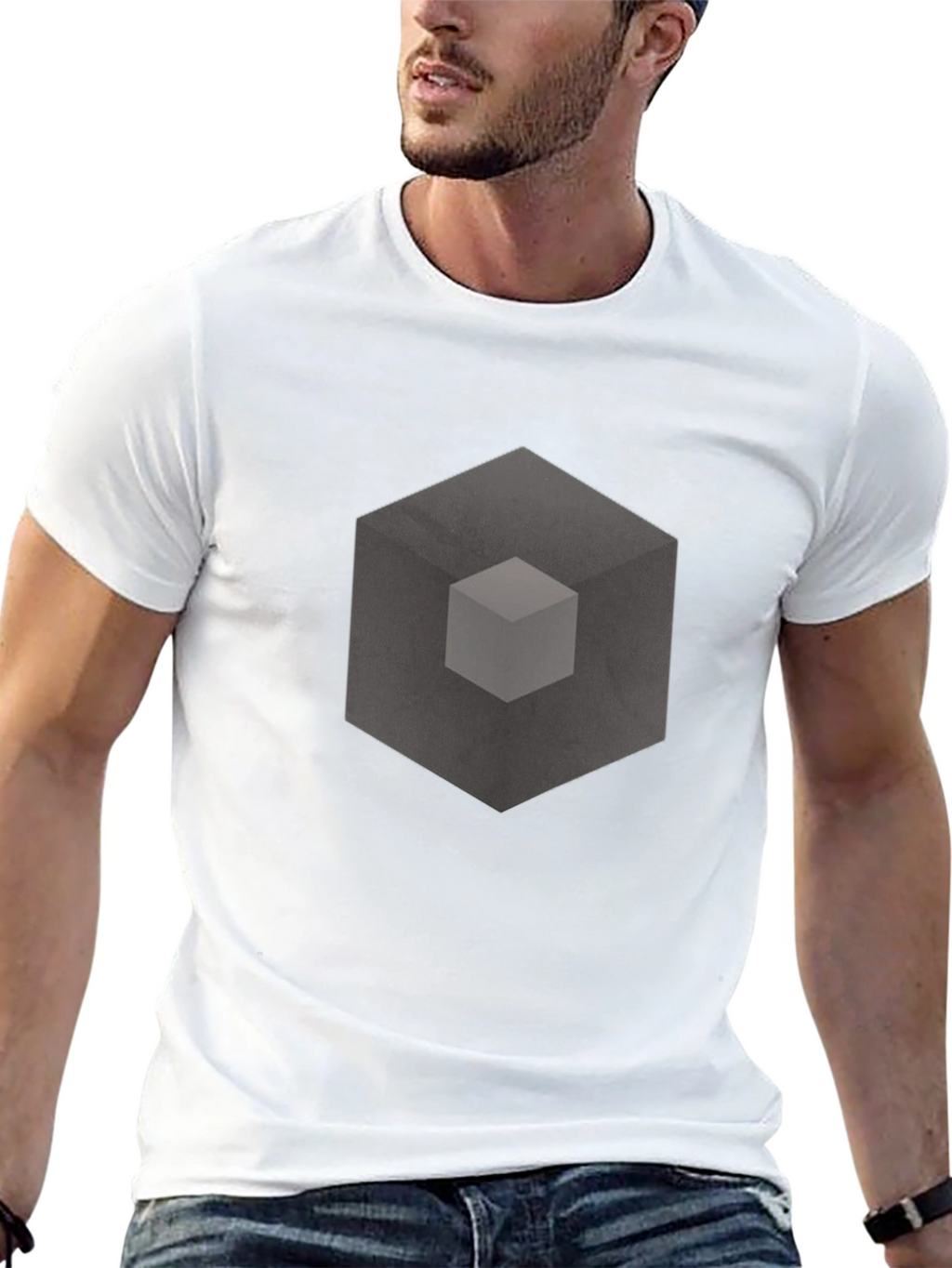 Abstract Cube Graphic Print Black T-Shirt