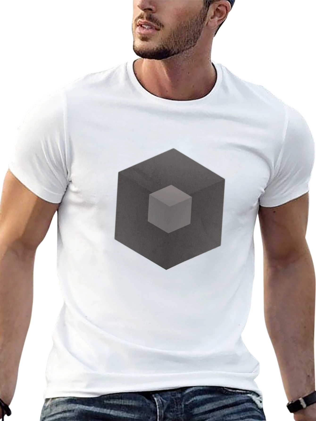 Abstract Cube Graphic Print Black T-Shirt