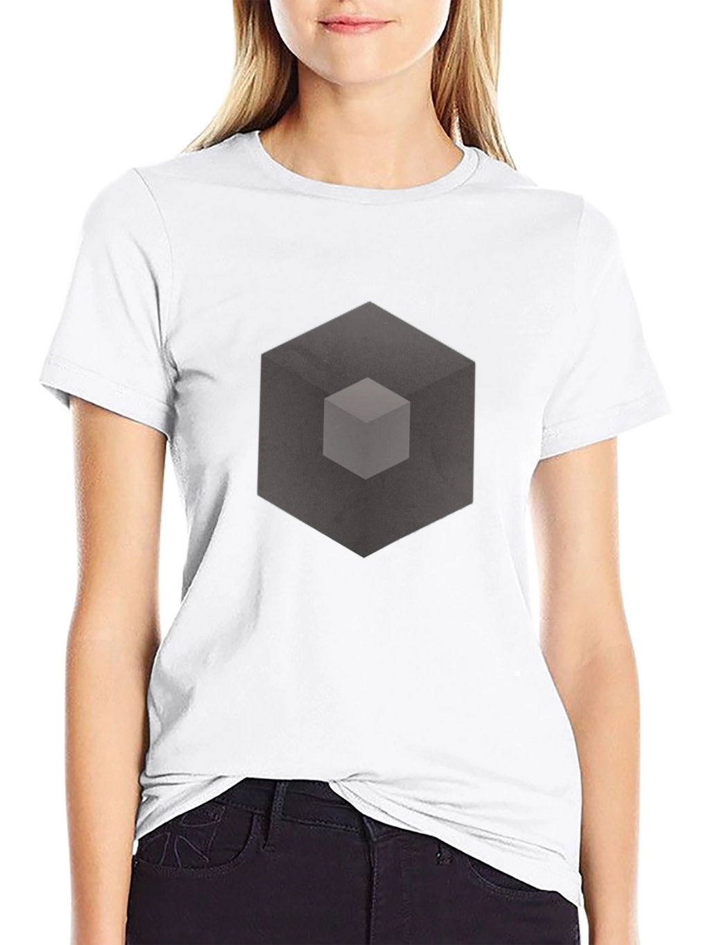 Abstract Cube Graphic Print Black T-Shirt