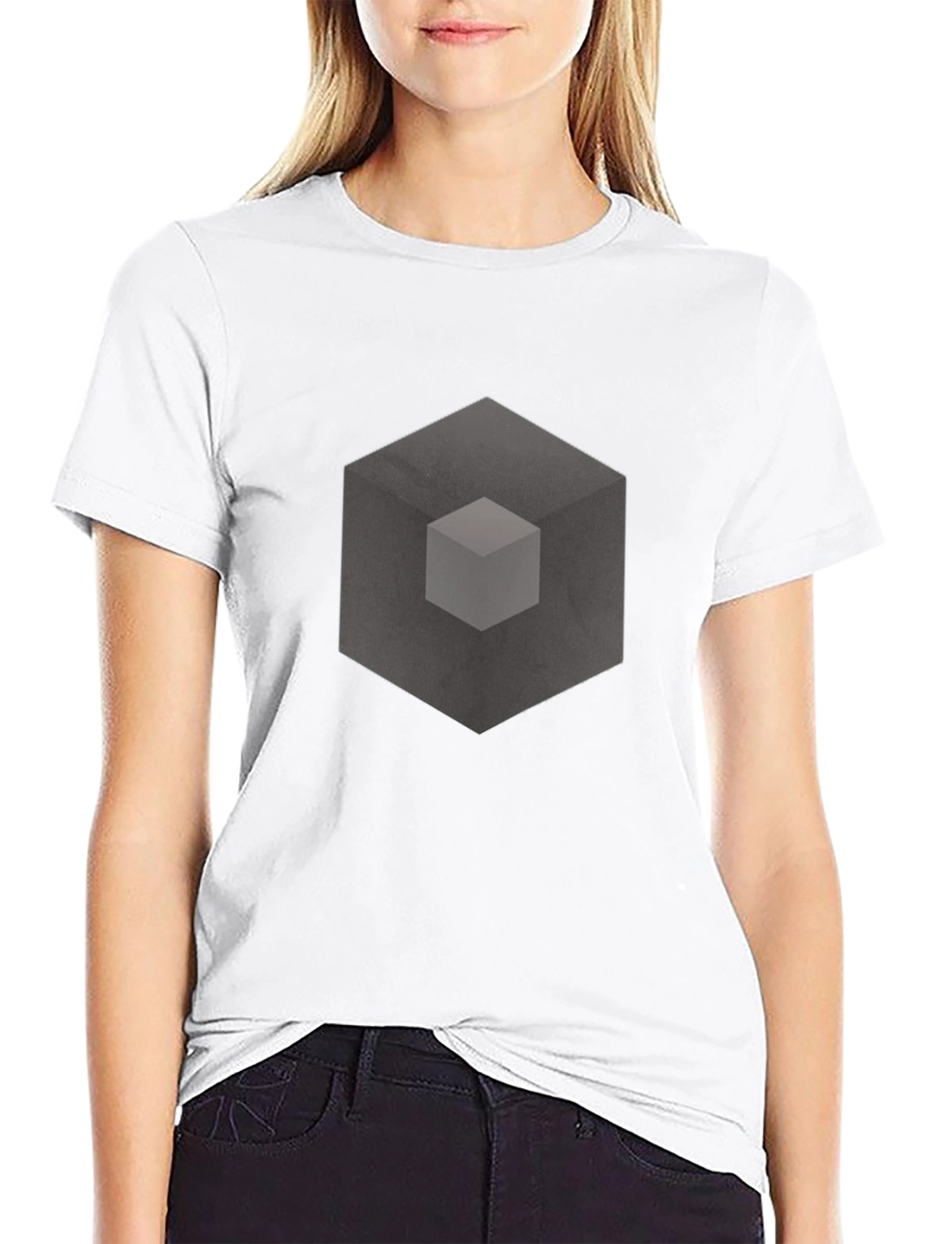 Abstract Cube Graphic Print Black T-Shirt