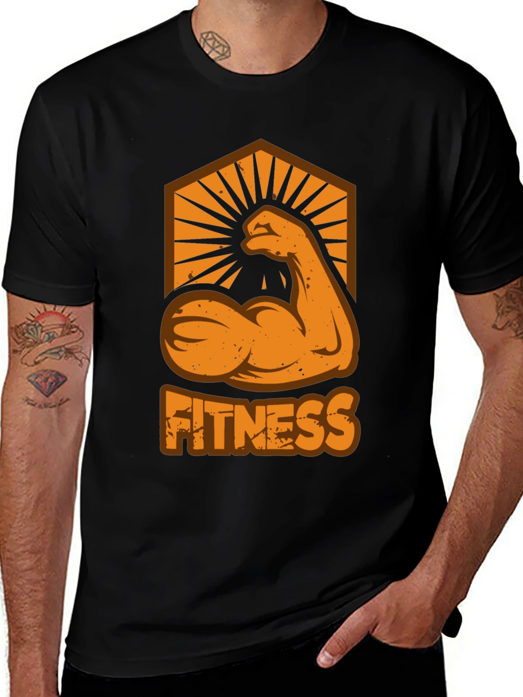 Fitness Arm Graphic T-Shirt - Black
