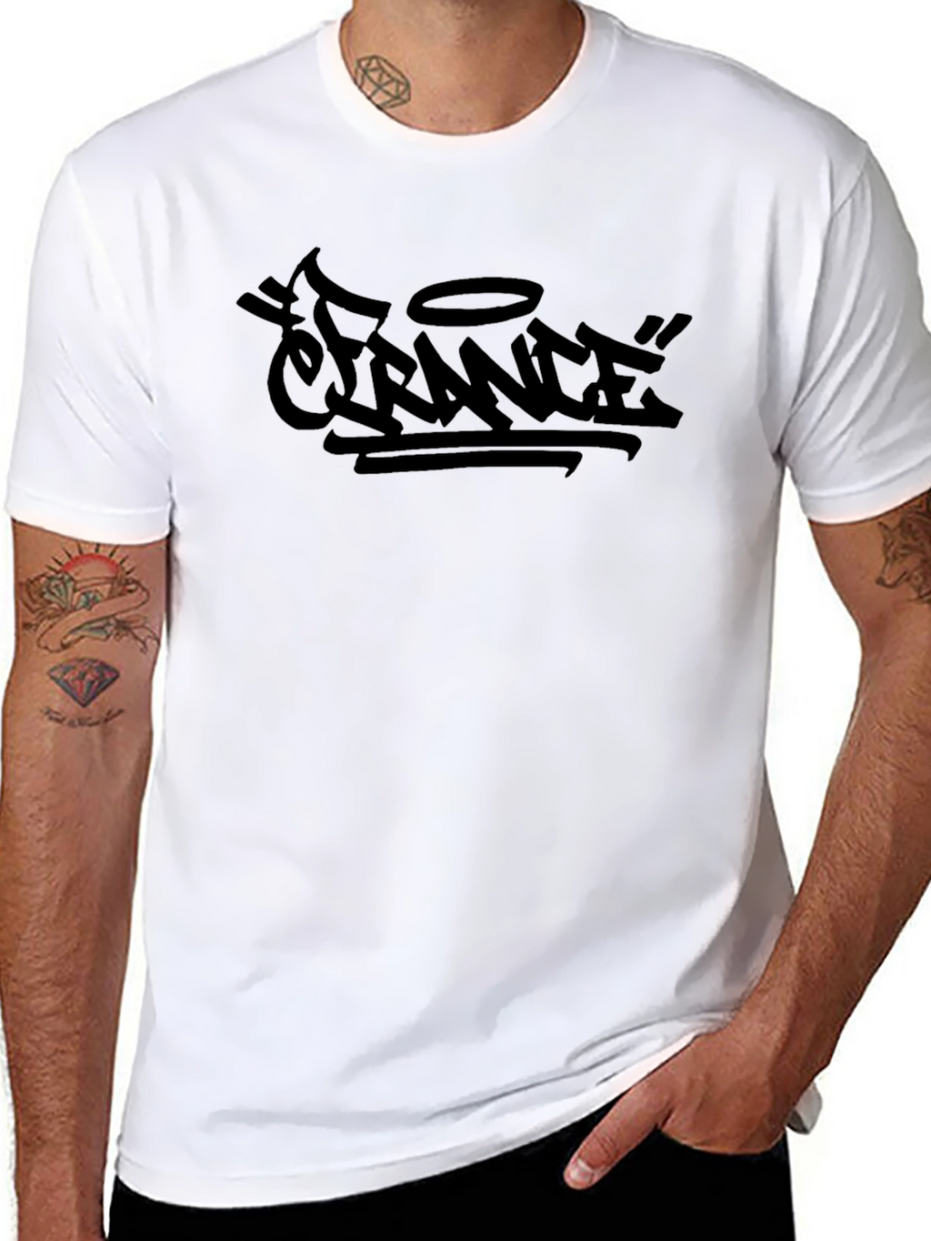 Black Graphic Tee - France Graffiti Design
