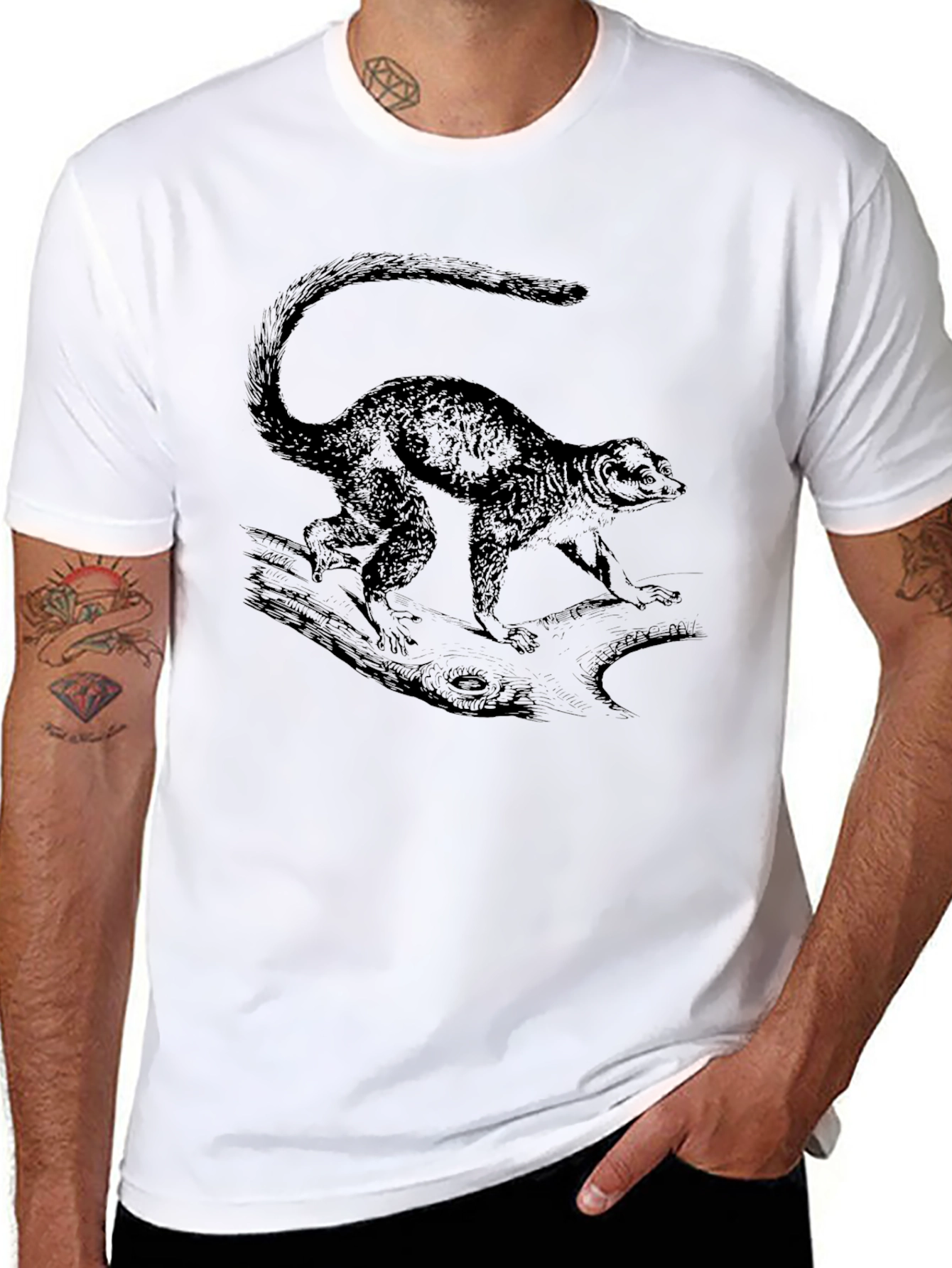 Lemur Graphic Print Mens Black T-Shirt